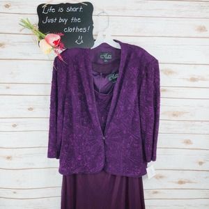 Alex Evenings Dress Jacket Size 18 Jacquard Glitter Tea Length Jacket Purple